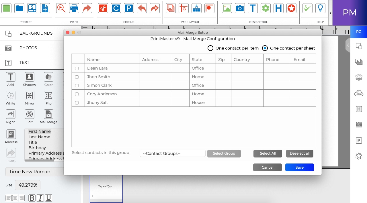 Address Book and Mail Merge PrintMaster v9 Userguide